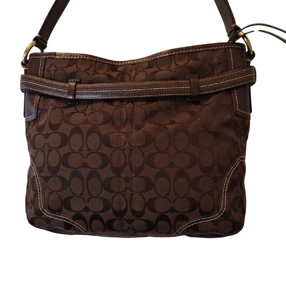 Coach Brown Signature Jacquard Shoulder Bag with Gold Hardware 12460 main image 5